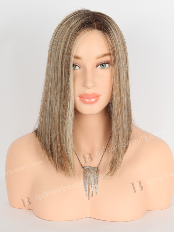 In Stock European Virgin Hair 12" BOB Straight Base 4#/10#/60# Roots 3# Color Monofilament Top Glueless Wig GLM-08011